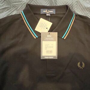 Fred Perry Men's Long Sleeve M3636 Twin Tipped Polo Shirt Black Laural Green